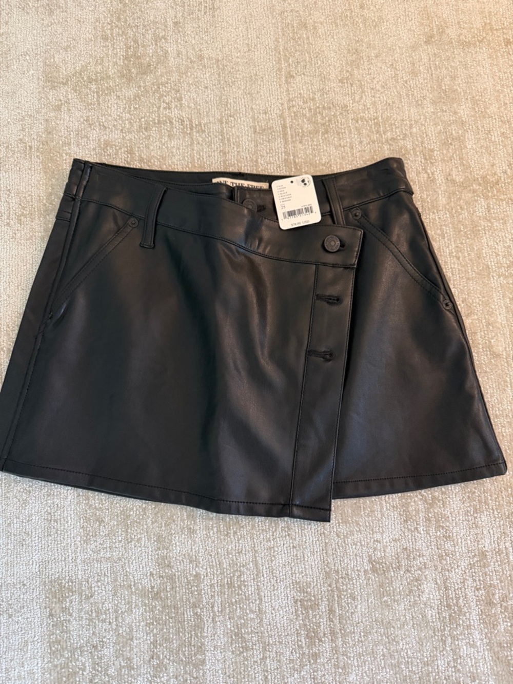 We The Free Black Faux Leather Wrap-Style Mini Skirt